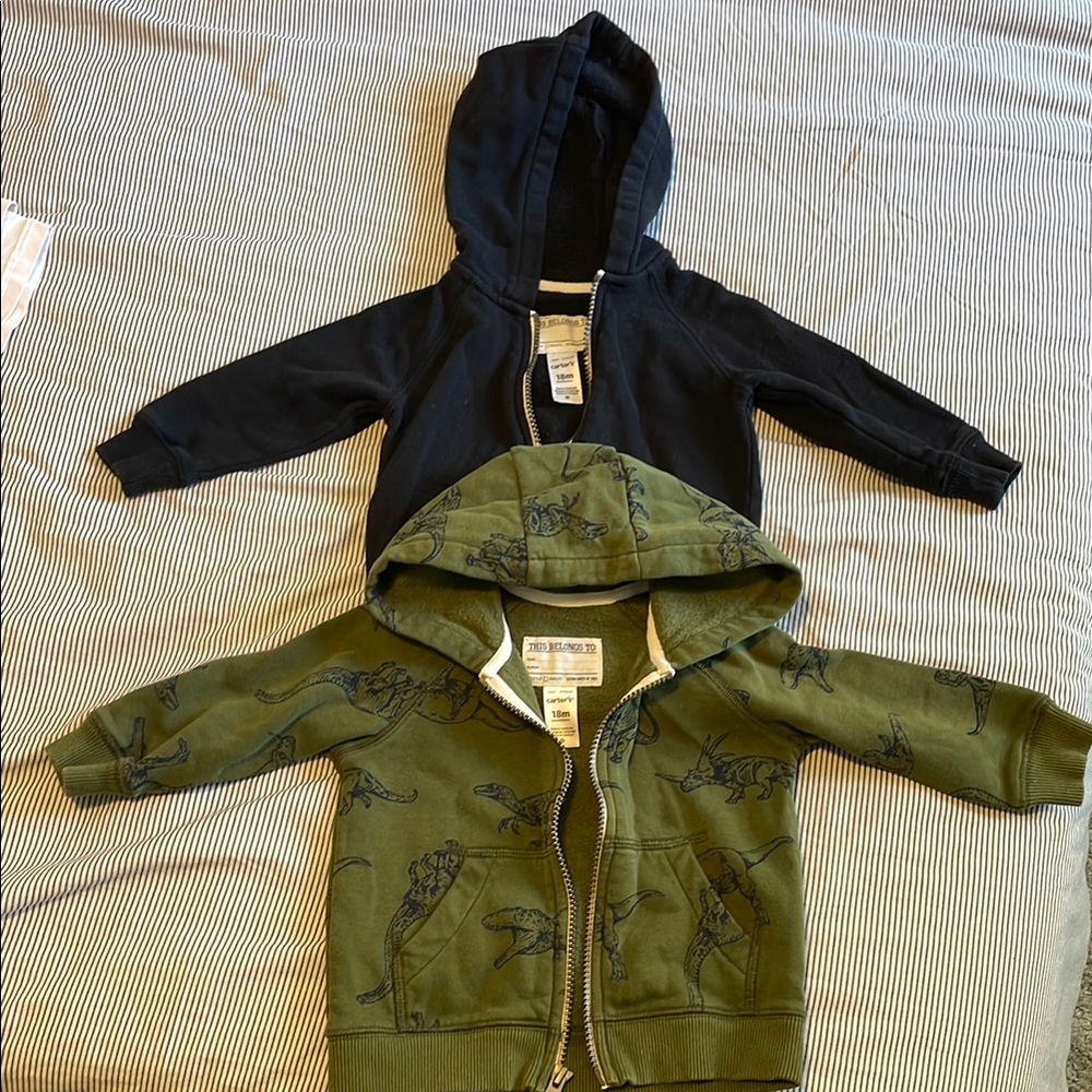 Carters Zip-up Hoodie Bundle | Black & Dinosaur Print | 18 Months